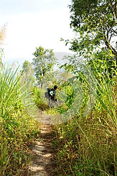 Backpacker hiking photo