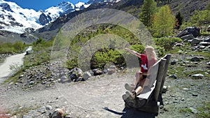 Backpacker in Morteratsch glacier trekking