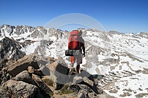 Backpacker on mountain