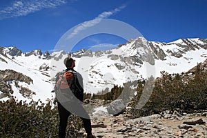 Backpacker in mountains