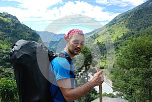 Backpacker in the outdoors photo