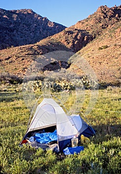 Backpacker`s camp in the Mazatzal Mountains, Arizona