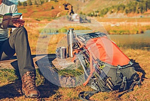 Backpacker on a Trailhead