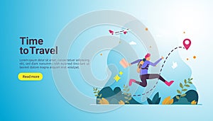 backpacker travel adventure concept. outdoor vacation recreation in nature theme of hiking, climbing and trekking with people