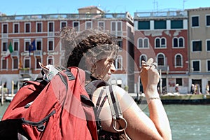 Backpacker in venice photo