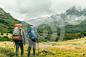 Backpackers exploring remote and untouched natural settings.