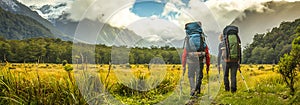 Backpackers exploring remote and untouched natural settings.