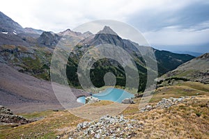 Backpacking around Blue Lakes in Colorado`s San Juan Mountains