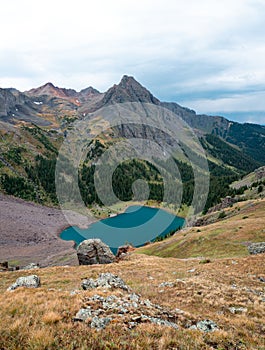 Backpacking around Blue Lakes in Colorado`s San Juan Mountains