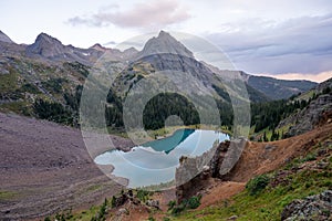 Backpacking around Blue Lakes in Colorado`s San Juan Mountains