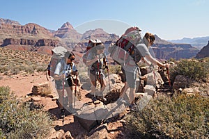 Backpacking sisters on the Tonto Trail in the Grand Canyon.