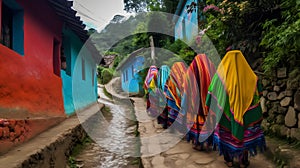 backpacking trip hostels local culture colors generative AI photo