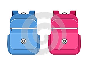 Backpacks, school bags strap sack. Blue and pink schoolbag icons