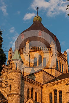 Backside of the 19th century St Lambertus church during sunset