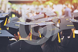 Shot of graduation hats during commencement success graduates of the university, Concept education congratulation. Graduation Cere photo