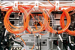 Backside of server rack, cable