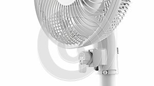 The backside of a stand fan showing the adjustable tilt feature that allows the user to direct the airflow to a specific