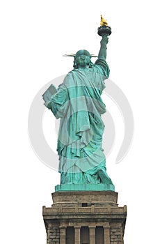 Backside of the Staute of Liberty in New York, isolated n white background photo