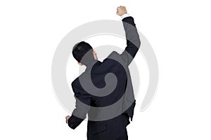 Backside of successful businessman isolated