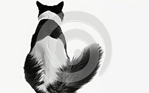Backside view of black and white cat