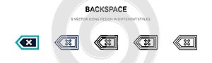 Backspace icon in filled, thin line, outline and stroke style. Vector illustration of two colored and black backspace vector icons