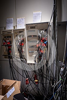 backstage, all power cables run together to form a power distribution system