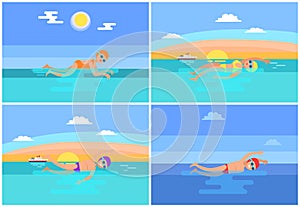 Backstroke and Butterfly Set Vector Illustration