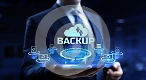 Backup button disaster recovery internet technology concept.