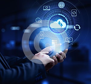 Backup button disaster recovery internet technology concept.