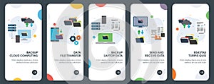 Backup, cloud computing, data and transfer file icons