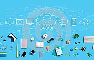 Backup concept with electronic gadgets and office supplies