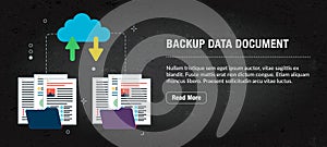 Backup data document, banner internet with icons in vector