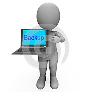 Backup Laptop And Character Shows Archiving Back Up And Storing