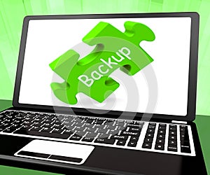 Backup Laptop Shows Data Archiving Back Up And Storage