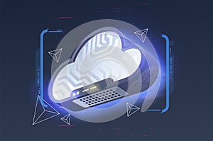 Backup Storage Data. Internet Technology Business concept. Online connection. cloud symbol with futuristic HUD interface