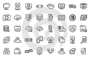 Backups icons set outline vector. Recovery data