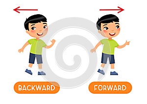 Backward and forward antonyms word, opposites concept. Flashcard for English language learning. photo