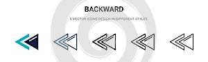 Backward icon in filled, thin line, outline and stroke style. Vector illustration of two colored and black backward vector icons