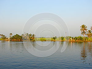 A Backwater Canal with a Rice Paddy in Background, Kerala, India - A Natural Background