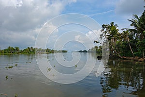 Backwaters network of brackish lagoons in Kerala