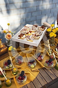 Backyard barbeque party at summer, elegant decoration, luxury catering