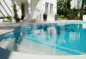 Backyard Blue Pool, Home, Garden, Luxury, Summer