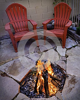 Backyard Bonfire and Chairs at Sunset