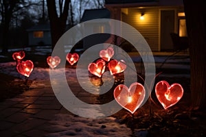 Backyard decorated with hearts for Valentine\'s Day