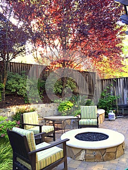 Backyard with firepit in fall