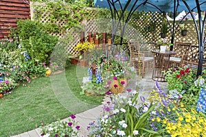 Backyard flower garden of residential house
