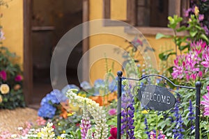 Backyard flower garden of residential house