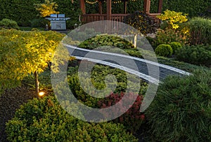 Backyard Garden Illuminated by a Modern LED Lighting System