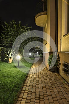 Backyard Garden Path at Night