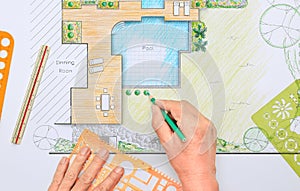 Backyard garden and pool design plan.